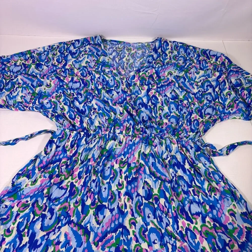 NWT Cupshe Blue Pink Green Abstract Print V-neck Drawstring Swim Romper XL 1251